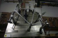 The frame is fitted up on the Marchetti frame fixture for the final check before brazing tomorrow.