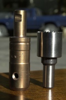 LAN71 mitre cutter extension arbor.  The arbor is blanked from 31.7mm. (1-1/4")o.d. S7 tool steel hardened to HRC 56 and then precision ground by McKenzie Tool Grinding.  This arbor extends the effective cutting length to more than 130mm. allowing chainstay mitreing in one pass.  Arbors are available in 5/8" shank x 5/8" bore, 3/4" x 5/8" and 3/4" x 3/4".  The arbors are $147.50 plus shipping from Portland.  To order, please contact Andy. PayPal and good check accepted.