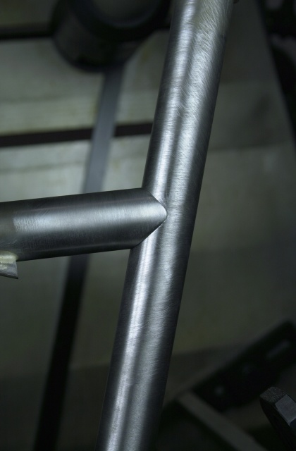 Detail shot of top tube fit to seat tube on frame no. 7018 prior to lug brazing.  Preform brass brazing rings have previously been inserted and silver tack brazed to both ends of the top tube to allow for internal brazing.