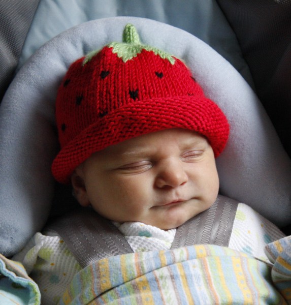 Madeline Chaney, daughter of Heather and Sean Chaney modeling the Strawberry winter warmer chapeau.  Congrats to Sean and Heather.