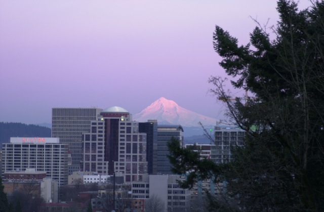 Mt. Hood over Portland 5:59pm Feb. 2006.
