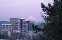 Mt. Hood over Portland 6:01pm Feb. 2006.