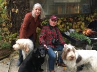 Turkey Day,2020 with our cooking crew.  Wife Kelley with Alba, our 7 year old female Spinone, Winnie, our 12 year old female Lab/Newfy mix, me and Fausto Coppi, our 1-1/2 year old bad boy Spinone.