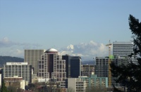 Winter Walk 2006.  Mt. Hood partially obscured by clouds over Portland.